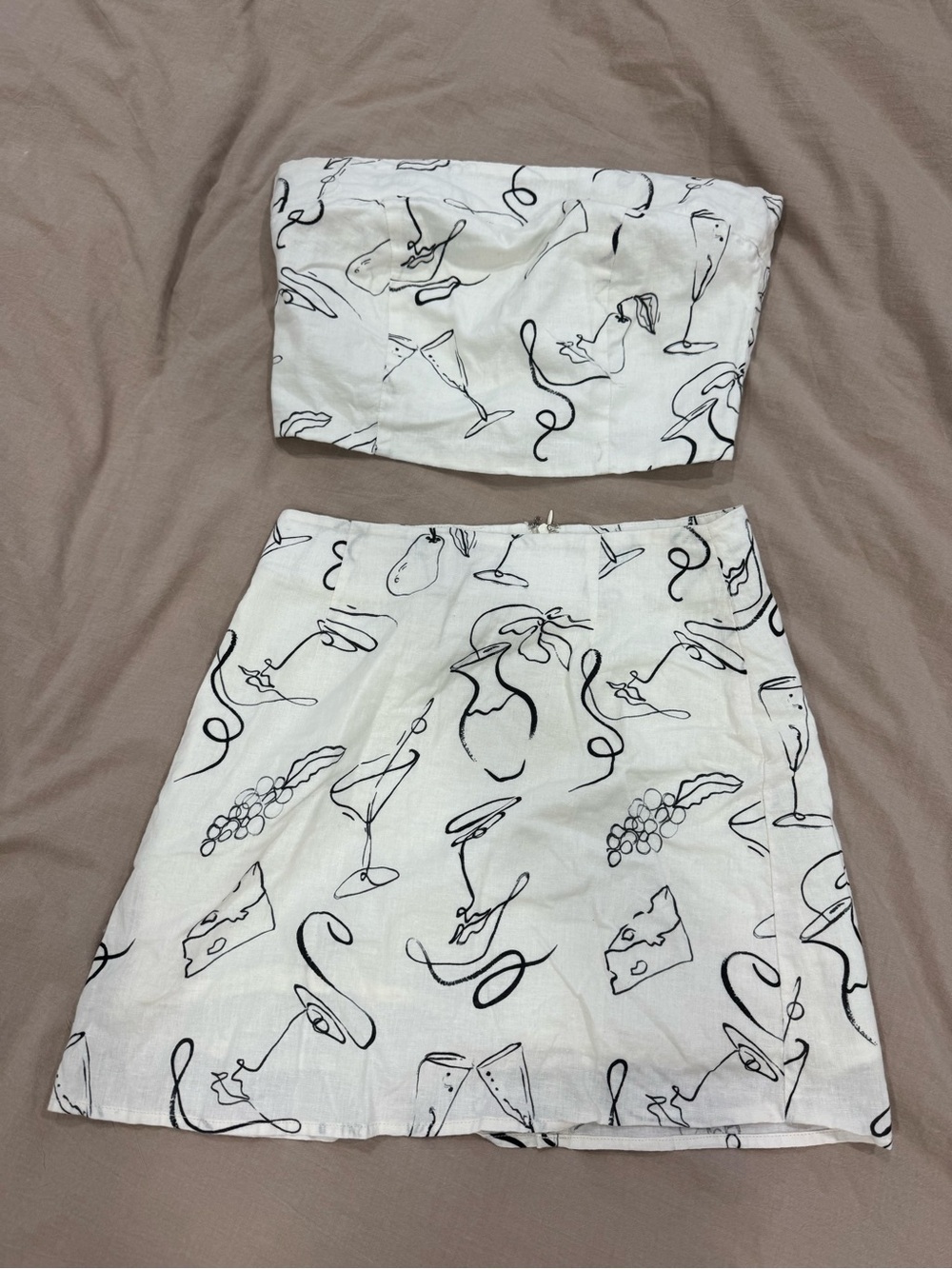 Peppermayo White Mini Skirt Set with Black Line Art
